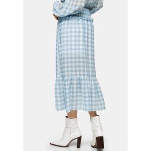 Topshop Gingham Smocked Tiered Midi Skirt